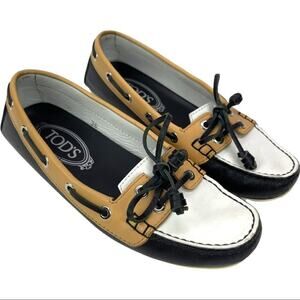 TOD'S Color block Leather Lace & Bow Driving Shoes Topsiders Moccasins Size 36